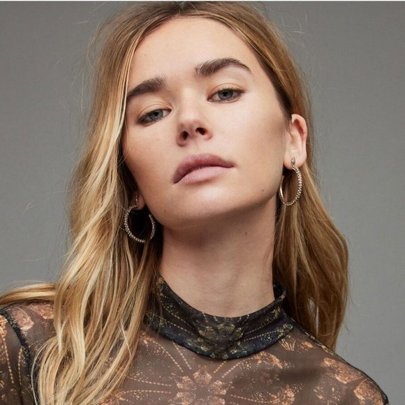 Allsaints Seren Pave Gold-Tone Hoop Earrings - Picture 2 of 8